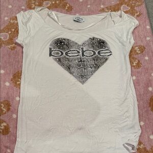 Bebe White Tee with Glitter Heart Logo